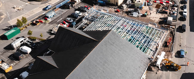 construction-aerial-photography3 Aerial of construction of Aldi extension in Abergavenny town